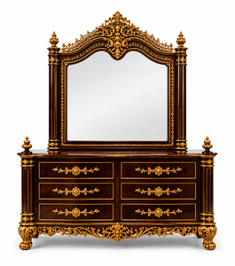 Juego de Dormitorio Vintage de Madera de Teca Tallada con Cabecera Alta y Mesitas de Noche, Cama de Madera Tallada en Oro Antiguo de Lujo - Product Image 4