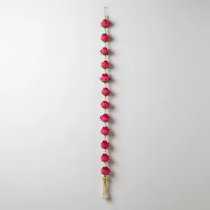 Guirlande décorative verticale colorée avec perles de lotus, fils de perles et pompons dorés pour porte, mur, fenêtre, anniversaire, festival, décoration intérieure - Product Image 5