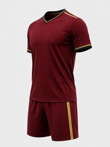 Conjunto de Fútbol Rojo para Hombre, Cuello en V, Manga Corta, Transpirable, de Poliéster Sublimado, Ajuste Atlético, Diseño Sólido para Todas las Temporadas - Product Image 2