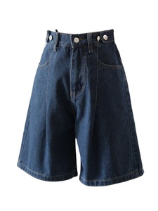 Pantalones cortos vaqueros negros de cintura alta para mujer, ropa de calle holgada de pierna ancha, pantalones cortos transpirables de verano para mujer - Product Image 5