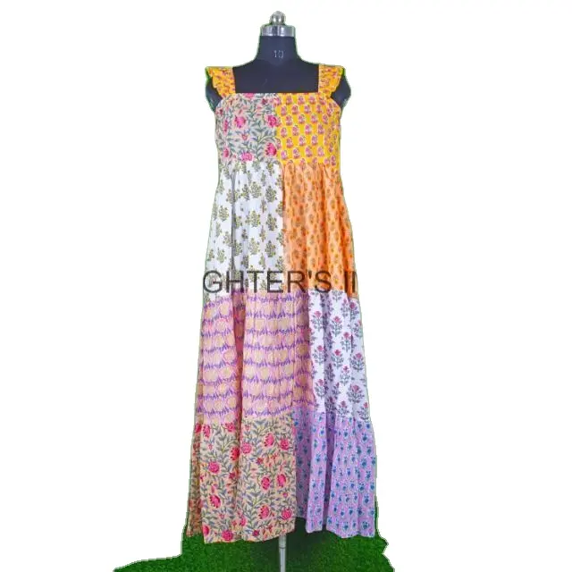 Patchwork Cotton Hand Block Dress Vintage Floral Dresses Boho Vintage Gypsy Hippie Women one Piece Light Weight Dress