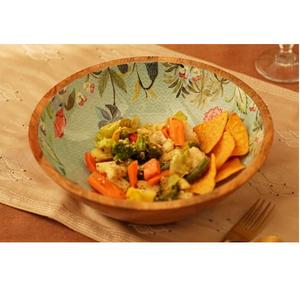 Cuenco de madera de mango para servir alimentos, esmaltado e impreso a mano, para uso en bodas, catering, hogares, hoteles y restaurantes. - Product Image 6