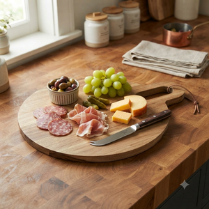 Tabla de cortar redonda de madera de acacia con asa, tabla de picar de madera, bandeja para servir queso para cocina, restaurante, venta al por mayor - Product Image 4