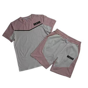 BRAND <b>Men's</b> Color Blocking Knitted T-<b>Shirt</b> Shorts Set Breathable Casual Summer Wear - Product Image 6