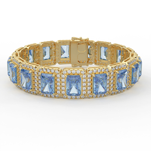 Bracelet de luxe en saphir taille radiant avec halo de diamants, en or 14K 18K, micro-pavé, bijou raffiné, cadeau de mariage ou d'anniversaire pour femme - Product Image 4