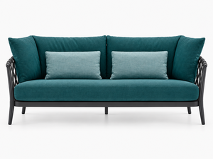 Ensemble de salon de jardin extérieur avec coussins turquoise, canapé à structure tressée, fauteuil et table basse, mobilier de terrasse - Product Image 5