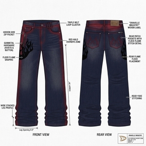 Jean en denim coupe droite pour homme, en coton, style streetwear, poids moyen, motif tie-dye rouge et noir, collection automne - Product Image 6