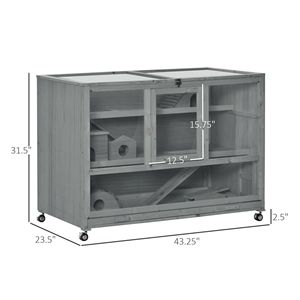 Jaula de Madera de 3 Niveles Color Gris Oscuro para Animales Pequeños, Jaula para Hámster de 3 Niveles con Escalera y Ruedas - Product Image 2