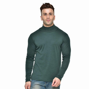 Pull col roulé pour homme, vert foncé, col haut, manches longues, tricoté, style pull-over, couleur unie, manches classiques, pour l'automne - Product Image 1