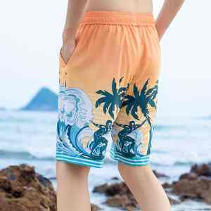 Shorts de bain pour hommes personnalisés en polyester, coupe ample de 5 pouces, séchage rapide, respirants, pour la plage, le surf et l'été - Product Image 4