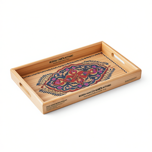 Plateau de service en bois artisanal moderne, plateau rustique pour le petit-déjeuner, décoration de table de cuisine - Product Image 2