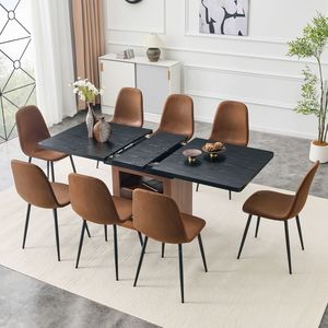 Tavolo da Pranzo Espandibile da 59-71 Pollici con Set di 8 Sedie in Tessuto Marrone Confortevoli, Abbinato a Tecnologia per Sala da Pranzo - Product Image 2