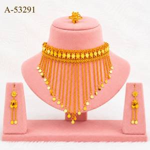 Gold Plated Zinc Alloy Tassel Choker Necklace Set Women's Bohemia Party Flower Pattern Jewelry A-53288 - Product Image 3