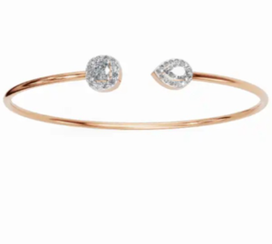 Twin Flame <b>Cushion</b> and Pear Diamond Kada Bracelet 9kt 14kt 18kt Yellow Rose White Gold 1.106 Carat 29 Natural Diamonds Jewelry - Product Image 1