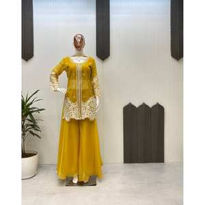 Vestidos de noche de estilo elegante Top-Plazzo y Dupatta para ropa de fiesta - Product Image 6