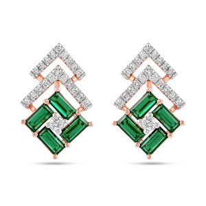 Boucles d'oreilles Chevron en or rose et mosaïque verte avec diamants - Product Image 1