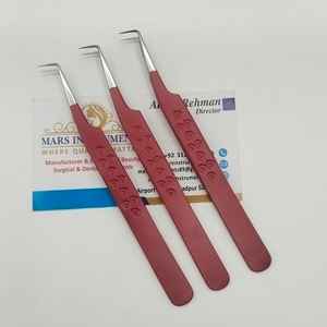 Pince à épiler de haute qualité pour extensions de cils, fine, à 90 degrés, rouge, avec motif cœur - Product Image 1