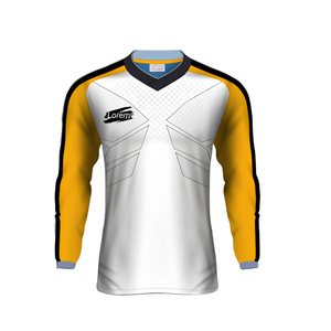 Custom Unisex V-Neck Long Sleeve <b>Soccer</b> Jersey White Yellow Geometric Print Moisture Wicking Quick Dry Polyester All Seasons - Product Image 1