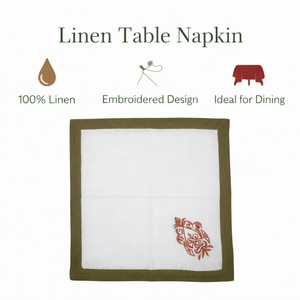 Serviette de table en coton brodée blanche de designer avec bordure, linge de table réutilisable de qualité supérieure pour une décoration élégante de la salle à manger et de la maison - Product Image 3