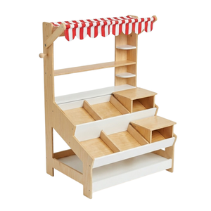 Eco Friendly Solid Wood Kids Market Play Stand with <b>Step</b> Shelves Storage Compartments and Large Display Area <b>for</b> Roleplay - Product Image 3