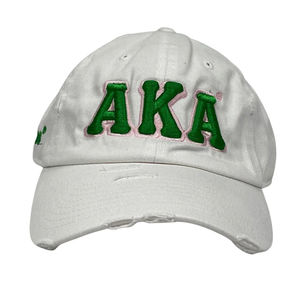 AKA หมวกสีขาวปักตัวอักษรสีเขียวหมวกเบสบอลผ้าฝ้ายปรับได้หมวกแฟชั่นลำลองสไตล์วินเทจสำหรับผู้ชาย - Product Image 1
