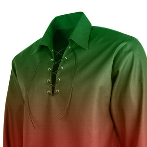 Camisa Ghillie escocesa de alta calidad para hombre, con degradado verde y rojo, con cordones, estilo medieval pirata, tipo kilt. - Product Image 5