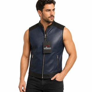 Chaleco de Cuero para Hombre, Chaleco de Motocicleta Clásico, Construcción de Cuero Genuino, Ajuste Cómodo, Cierre de Botones, Estilo Casual para Motociclismo - Product Image 4