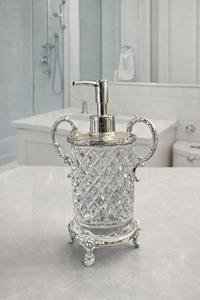 Dispensador de jabón líquido de vidrio de lujo con bomba metálica para baño, habitación de huéspedes, spa y ocasiones especiales, decoración de la India. - Product Image 3