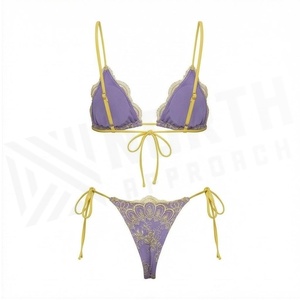 Animal Print Halter Neck <b>Bikini</b> <b>Set</b> with Gold Trim Triangle Bra and <b>Skirt</b> Bottoms Women's Swimwear Front Logo - Product Image 2