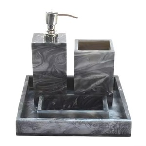 Minimalist Eco-Friendly Luxury resin <b>Bathroom</b> <b>Set</b> Rectangle White with Chrome Accents Easy to Clean <b>Soap</b> <b>Dispenser</b> Tumbler tray - Product Image 2