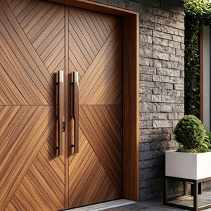 Puerta de Entrada Contemporánea de Madera Sólida con Diseño Geométrico, Estilo de Apertura Manual, para Uso Exterior, Superficie Acabada - Product Image 6
