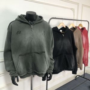 Wholesale Heavyweight Acid Wash 400gsm Blank Vintage <b>Style</b> Distressed Plain Casual <b>Spray</b> Fashion Oversized Zip-up Hoodie for Men - Product Image 2