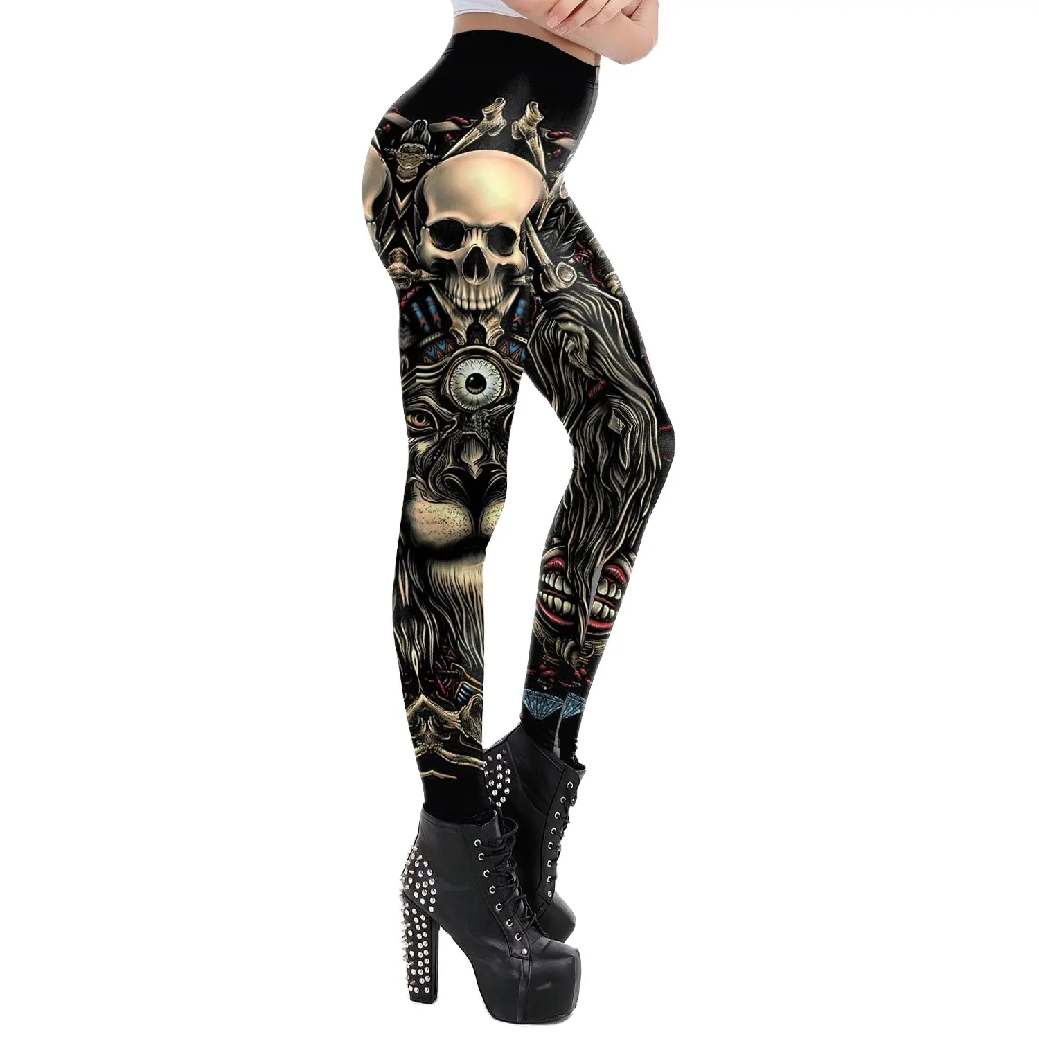 New Design Punk Women Legging Gothic Style Lion Retro Vintage Steampunk Leggins Ankle Pants For Ladies