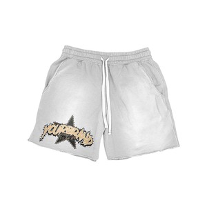 Pantalones cortos de hombre con lavado ácido, algodón French Terry 300 GSM, gris claro, blanco, rosa, estampado serigrafiado, vinilo de transferencia térmica, lavados. - Product Image 6