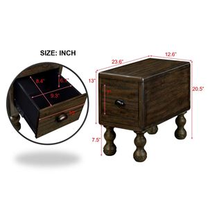 Solid Wood Rectangle 23.6 Inch Narrow Side <b>Table</b> Drawer Vintage <b>Bedside</b> Nightstand for <b>Small</b> Spaces End <b>Table</b> - Product Image 5