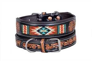 Collier pour chien en cuir occidental avec motif tribal perlé, fermeture à boucle réglable, accessoire pour animaux de compagnie fait à la main, utilisation toutes saisons - Product Image 2
