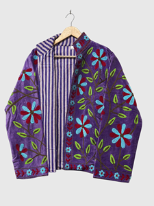 Chaqueta de terciopelo con bordado floral, cuello mandarín, manga larga, estilo bohemio, ropa de otoño para mujer, talla grande - Product Image 2