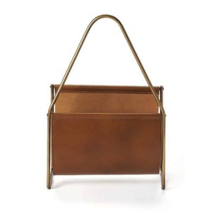 Metal Magazine Rack Leather Magazine Holder Freestanding <b>Desktop</b> Display <b>Stand</b> for Living Room Office - Product Image 1