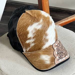 Casquette de baseball unisexe respirante en maille avec patch en cuir de vachette style western, idéale pour les artisans du cuir - Product Image 3