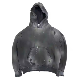BEST Acid Wash Fleece Hoodies Men Customized Regular Fit Vintage Streetwear 100% Cotton Dark Waterproof Breathable - Product Image 5