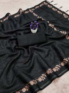 Sari de Algodón Negro Premium Tejido a Mano, Diseño Tradicional, Ligero, Absorbente de Humedad, Secado Rápido, Materiales Reciclados, Invierno Verano - Product Image 6