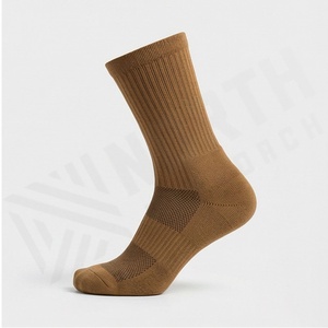 Crew <b>Socks</b> Solid <b>Brown</b> Knitted Breathable Polyester Spandex Running Athletic <b>Socks</b> for Adults Autumn Season - Product Image 3