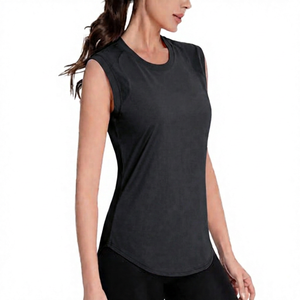 Débardeur de yoga sans manches pour femme, col rond, bleu clair uni, respirant, séchage rapide, écoresponsable, en Spandex et Polyester, coupe classique - Product Image 3