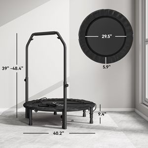 Mini trampolino pieghevole nero da 40 pollici con maniglia in schiuma regolabile, trampolino rebounder progettato per adulti - Product Image 3