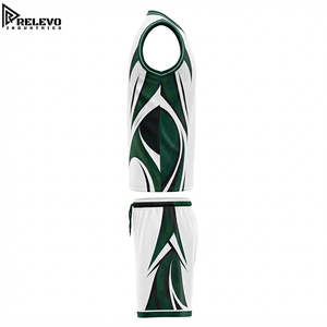 Conjunto de Uniforme de Baloncesto Sublimado Personalizado, Uniforme Deportivo Técnico Blanco con Paneles Laterales Curvos en Verde Bosque y Negro - Product Image 3