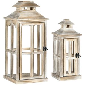 Paquete de 2 Faroles Rústicos de Madera de 28"/20" Cuadrados Grandes para Interiores/Exteriores, Decoración Navideña para el Hogar, Naturales sin Vidrio - Product Image 1