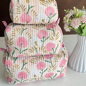 Hot Selling Vintage Large Cosmetic <b>Bags</b> Cotton Quilted Wash Toiletry <b>Bag</b> Block Printed Handmade Toiletry <b>Bag</b> for Women - Product Image 3