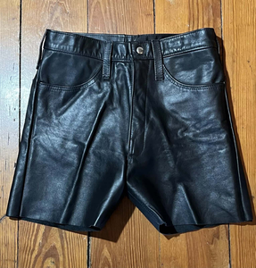 CUSTOM Baggy Men's Genuine Leather <b>Shorts</b> Black Casual Club <b>Rave</b> Pockets Dot Print Beading Zipper Fly Mid ODM Knee-Length Soft - Product Image 6