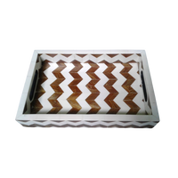 Plateau de service carré de luxe en résine/bois avec incrustation géométrique/mosaïque en os, durable, pour table basse ou ottoman |   Fait main et respectueux de l'environnement