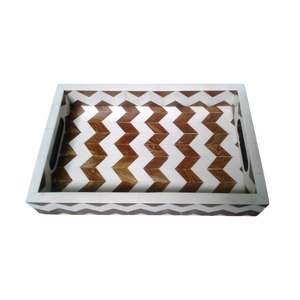 Bandeja de Servir Cuadrada de Lujo con Incrustaciones Geométricas/Mosaico para Otomana y Mesa de Centro |   Bandeja Decorativa Ecológica Hecha a Mano - Product Image 3